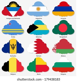 Set  Flags of world sovereign states in  form  clouds. Vector illustration. Set number 2. Exact colors. Easy changes.