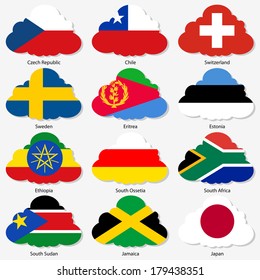 Set  Flags of world sovereign states in  form  clouds. Vector illustration. Set number 17. Exact colors. Easy changes.