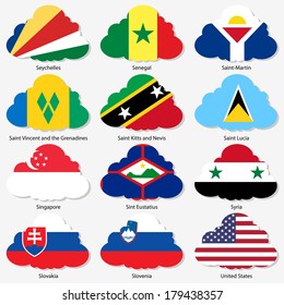 Set  Flags of world sovereign states in  form  clouds. Vector illustration. Set number 14. Exact colors. Easy changes.