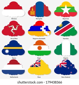 Set  Flags of world sovereign states in  form  clouds. Vector illustration. Set number 11. Exact colors. Easy changes.