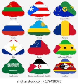 Set  Flags of world sovereign states in  form  clouds. Vector illustration. Set number 13. Exact colors. Easy changes.