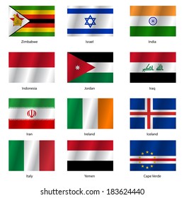 Set  Flags of world sovereign states. Vector illustration. Set number 6. Exact colors. Easy changes.