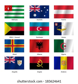 Set  Flags of world sovereign states. Vector illustration. Set number 1. Exact colors. Easy changes.