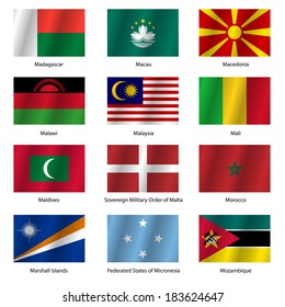 Set  Flags of world sovereign states. Vector illustration. Set number 10. Exact colors. Easy changes.