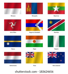 Set  Flags of world sovereign states. Vector illustration. Set number 11. Exact colors. Easy changes.