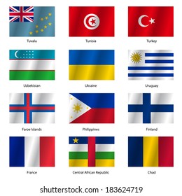 Set  Flags of world sovereign states. Vector illustration. Set number 16. Exact colors. Easy changes.