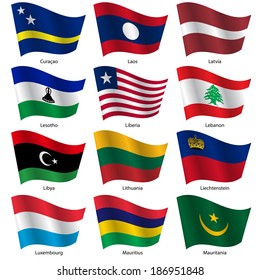 Set  Flags of world sovereign states. Vector illustration. Set number 9. Exact colors. Easy changes.