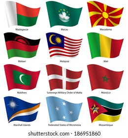 Set  Flags of world sovereign states. Vector illustration. Set number 10. Exact colors. Easy changes.