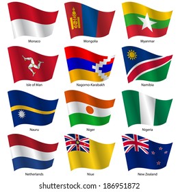 Set  Flags of world sovereign states. Vector illustration. Set number 11. Exact colors. Easy changes.