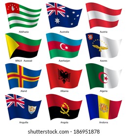 Set  Flags of world sovereign states. Vector illustration. Set number 1. Exact colors. Easy changes.