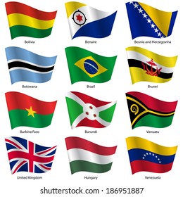 Set  Flags of world sovereign states. Vector illustration. Set number 3. Exact colors. Easy changes.
