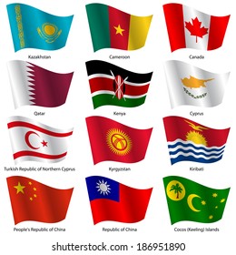 Set  Flags of world sovereign states. Vector illustration. Set number 7. Exact colors. Easy changes.