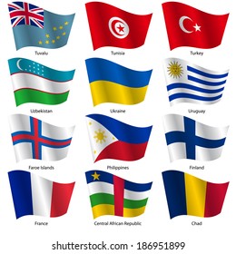 Set  Flags of world sovereign states. Vector illustration. Set number 16. Exact colors. Easy changes.