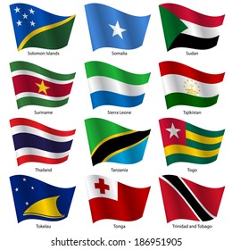 Set  Flags of world sovereign states. Vector illustration. Set number 15. Exact colors. Easy changes.