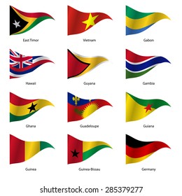 Set  Flags of world sovereign states triangular shaped. Vector illustration. 