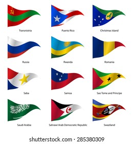 Set  Flags of world sovereign states triangular shaped. Vector illustration. 