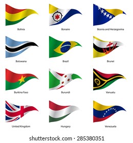 Set  Flags of world sovereign states triangular shaped. Vector illustration. 