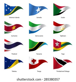 Set  Flags of world sovereign states triangular shaped. Vector illustration. 