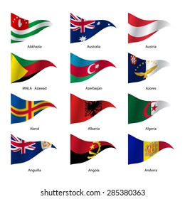 Set  Flags of world sovereign states triangular shaped. Vector illustration. 