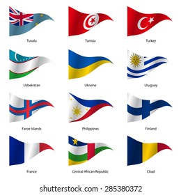 Set  Flags of world sovereign states triangular shaped. Vector illustration. 