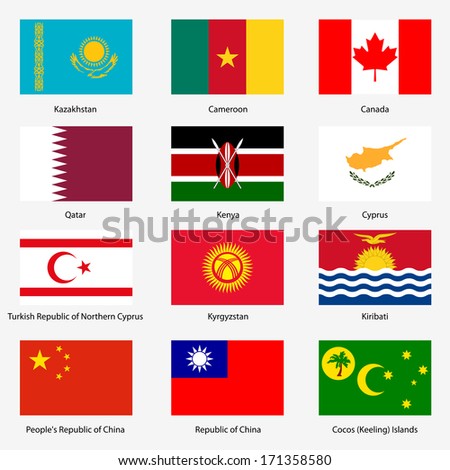 Set  Flags of world sovereign states. Vector illustration. Set number 7. Exact colors. Easy changes.