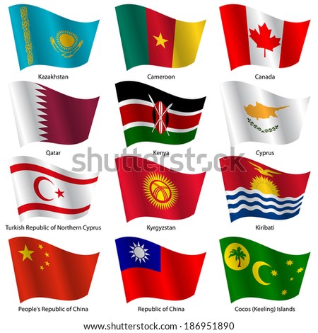 Set  Flags of world sovereign states. Vector illustration. Set number 7. Exact colors. Easy changes.