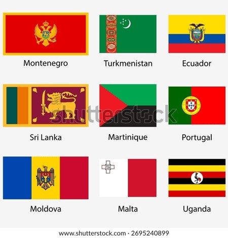 Set Flags of world sovereign states on a white background Exact colors. Easy changes.