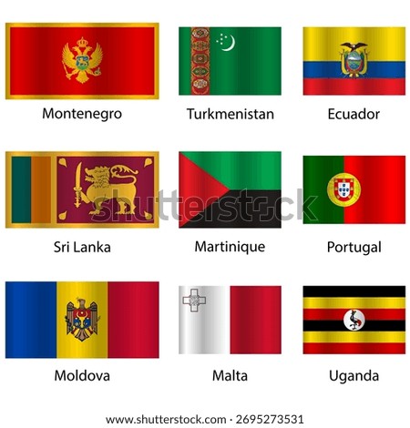 Set Flags of world sovereign states on a white background Exact colors. Easy changes.