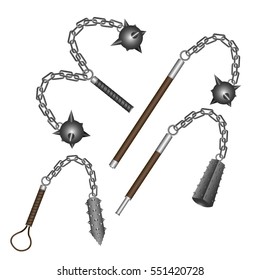 Set of flail weapons on a white background, Vector illustration