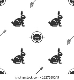Set Flame arrow, Hunt on bear with crosshairs and Rabbit on seamless pattern. Vector