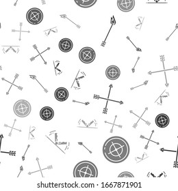 Set Flame arrow, Target sport for shooting competition, Crossed arrows and Trap hunting on seamless pattern. Vector
