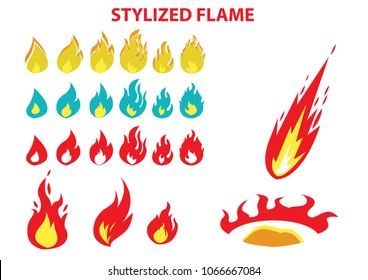 Set of Flame in different stylized art.  Editable Clip Art.