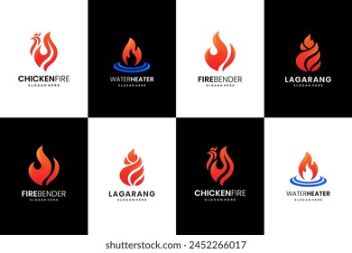 Set of flame fire combination vector logo design premium