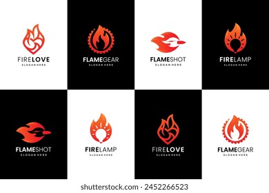 Conjunto de diseño de logotipo de Vector de combinación de fuego de llama premium