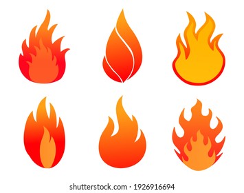 Set of flame or fire icons isolated on white vector design