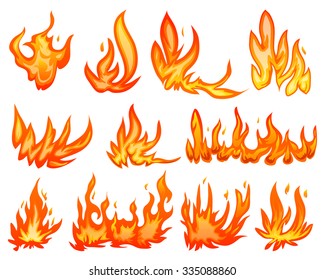 set flame fire isolated on white