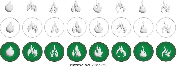 Set of flame icon in 3d style. Warming sign user interface. Vector illustration