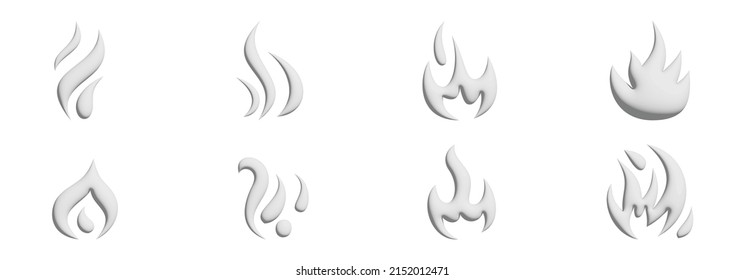 Juego de iconos de llama en 3d. Interfaz de usuario de signo de calentamiento. Ilustración del vector