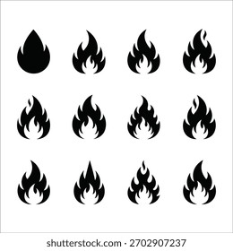 Flammensymbole in Schwarz und Weiß. Grafikelemente.
