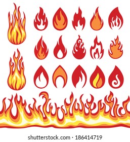 Set of Flame icons. Fire symbols. Vector illustration.