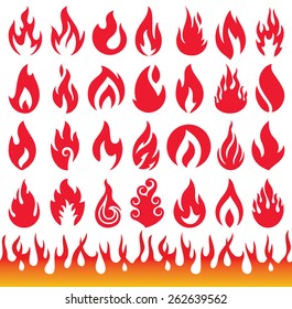 Set of Flame icons. Fire symbols. Vector illustration.