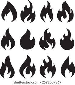 set of flame icons, fire, vector icon, dangerous, wildfire icon, fireplace icon, burn icon