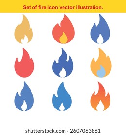 Set of flame icons in various colors, vector illustration, design elements.