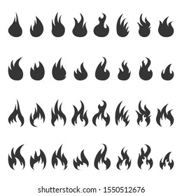Set of flame icons. Vector design elements. Black Fire symbols.