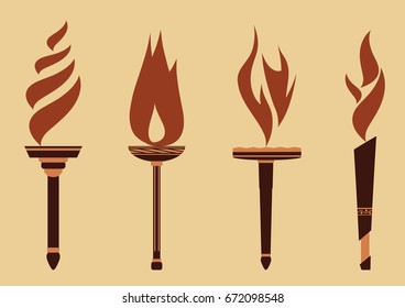 Set of flame torch icons in vector.