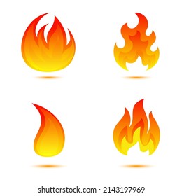 Set of flame vector icon, bonfire logo isolated on white background