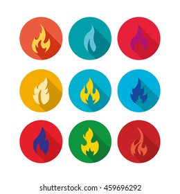 set of flames in colorful flat design