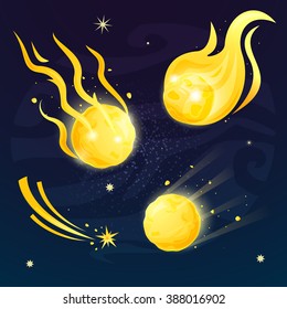 Set of flaming comets concept design, vector illustration