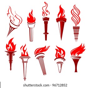 Set of flaming torches isolated on white background, such  a logo. Jpeg version also available in gallery