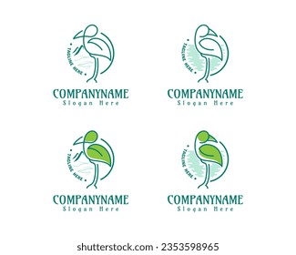 Set of flamingo bird logo design. Collection of animal logo vector template